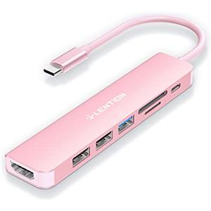 LENTION Hub USB C con HDMI 4K, PD 100W, USB 3.0 e 2.0, Lettore SD/TF, Adattatore per 2024-2016 MacBook Pro M1/M2/M3/M4, Nuovo Mac Air, iPhone Serie 16/15 e Altro (CE18, Oro Rosa)