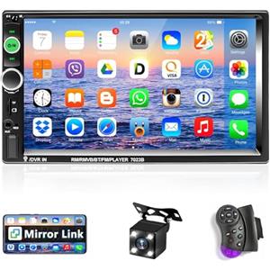 Podofo Doppio Din Autoradio con Bluetooth, 7 Pollici Stereo Auto Bluetooth con Schermo 2 Din Autoradio Supporta FM/AUX/Connessione Mirroring con Controllo al Volante + Telecamera di Backup