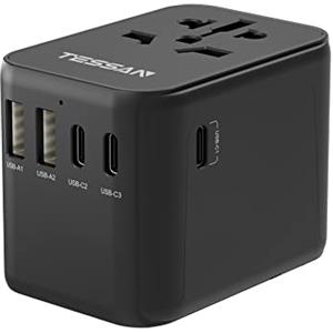 TESSAN Adattatore Universale da Viaggio, TESSAN Presa Universale da Viaggio con 2 USB A e 3 USB C, Adattatore Spina Internazionale per Italia UK USA Giapponese Australia, Nero