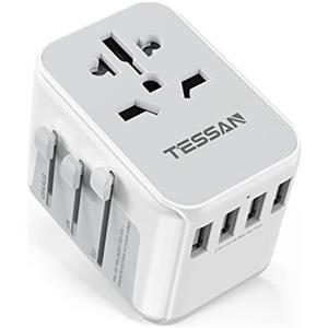 TESSAN Adattatore Universale da Viaggio, Presa Universale da Viaggio con 4 USB A, Adattatore Spina Internazionale per Italia Inglese Americana Australia, Nero