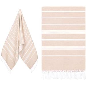 Eucomir Fouta Telo Mare Grande 90*180CM,Asciugamano da Spiaggia Antisabbia Leggero frange,Assorbente Colore Caramello