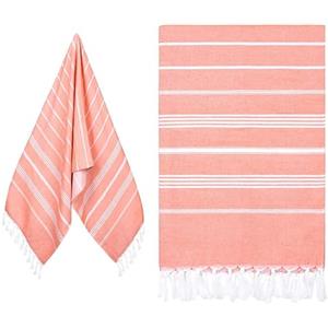 Eucomir Fouta Telo Mare Grande 90*180CM,Asciugamano da Spiaggia,Teli Mare Spiaggia Antisabbia Leggero frange,Assorbente e Asciugatura Rapida,Telo da Bagno Lo Piscina/Viaggi/Campeggio,Colore Arancione