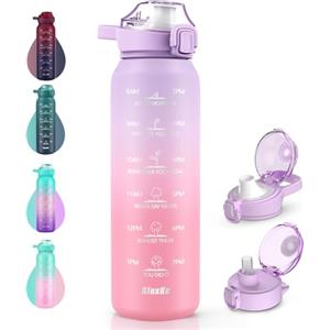 SLUXKE Borraccia termica in acciaio inox, 500 ml, con impugnatura e tappo ermetico, per scuola, fitness, palestra, escursionismo, campeggio, viola e rosa