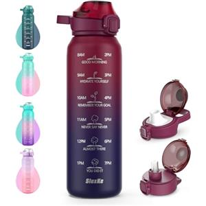 SLUXKE Borraccia in acciaio inox da 500 ml con impugnatura, borraccia termica da 0,5 l con tappo a prova di perdite, doppia parete, per bevande calde, gassate e fredde (rosso/nero)