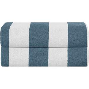 Sweet Needle Cabana - Telo da mare classico a righe, 450 g/m², 100% cotone Terry Cotton Ringspun per piscina, ad asciugatura rapida, 76 x 152 cm, colore: verde mare (confezione da 2)