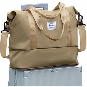 SEAFEW Borsone da Viaggio Borsone Palestra Donne, Grande impermeabile Borsa da Viaggo Donna Weekend Borsa Palestra con tasca bagnata A9-Cachi