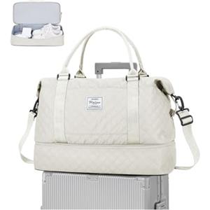 WEPLAN Borsone da Viaggio Donna, 45x36x20 Easyjet Borsone da Cabina Ryanair, Borsone Palestra con Scomparto Scarpe, Borsa Sportiva Tote Gym, Borsa a Mare, Borsone Grande Capacità per uomo e donna,Beige