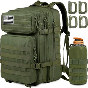 MUCHER Zaino Tattico Militare 45 Litri, Zaino Trekking, Zaino da Viaggio Grande Capacità, Zaino Assault 3 Giorni da Combattimento Molle con portabottiglie e 4 Moschettoni per Caccia,Trekking,Campeggio
