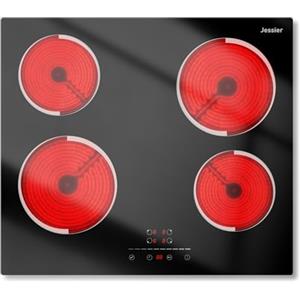 Jessier Piano Vetroceramica 4 Fuochi 6000W, Jessier Piano Cottura Elettrico 4 Piastre 9 Livelli di Potenza, Funzione Pausa, Timer, Blocco di Sicurezza