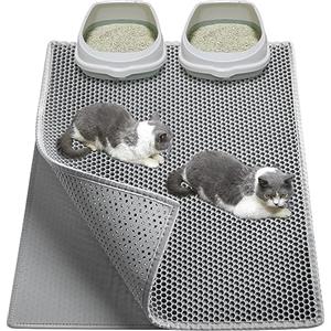 Garoopion Tappetino Lettiera Gatto, Taglia Grande 90x76cm Tappeto Impermeabile Doppio Strato a Nido D'ape, EVA , Grigio, Un Lato Collegato