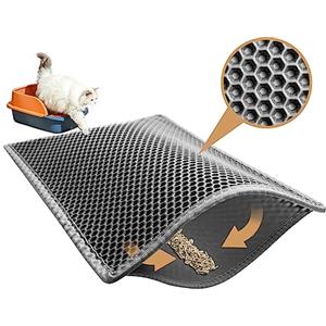 Garoopion Tappetino Lettiera Gatto, Taglia Grande 76x61cm Tappeto Lettiera Gatto, EVA Impermeabile Doppio Strato a Nido D'ape, Grigio, 3 Lato Collegato