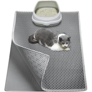 Garoopion Tappetino Lettiera Gatto, Taglia Grande 76x61cm Tappeto Lettiera Gatto, EVA Impermeabile Doppio Strato a Nido D'ape, Grigio, Un Lato Collegato