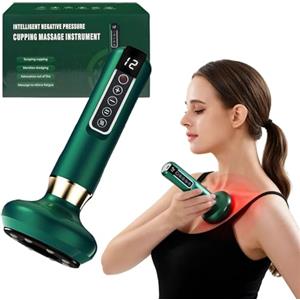 Ysislybin Massaggiatore Anti Cellulite, Massaggiatore Elettrico per Coppettazione massaggiatore per Grasso Corporeo Regolabile a 12 Livelli Dispositivo per Coppettazione Elettrica Muscolare, Verde