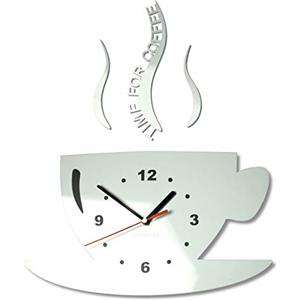 FLEXISTYLE Orologio da Parete da Cucina Tazza LA TAZZINA Bianca Silenzioso Moderno per Bar 3 d Decorativo