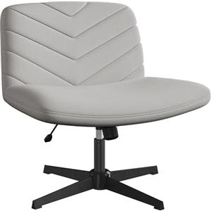 Yaheetech Sedia Ufficio Senza Braccioli Sedia da Scrivania Senza Ruote in Tessuto Schienale Reclinabile con Ampio Cuscino Altezza Regolabile per Studio, Camera da Letto, Grigio Chiaro