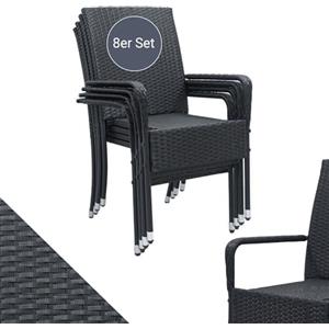 Juskys Sedie da giardino in polyrattan Yoro set da 8 con braccioli e schienale - 8 sedie impilabili - sedia in rattan per giardino - sedia impilabile nera