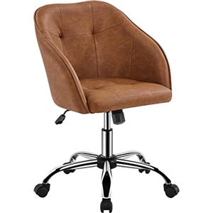 Yaheetech Sedia/Poltroncina Scrivania Ufficio a Rotelle Girevole Imbottita in Similpelle Altezza Regolabile Reclinabile Ergonomica Portata 136 kg Marrone Retro