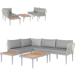 Outsunny Set Salotto da Giardino da 3 Pezzi, con 2 Divanetto da Esterno a 2 Posti, Tavolo da Caffè a Doghe con Piano in Legno di Acacia e Cuscini Lavabili, Set di Mobili in Rattan e Acciaio, Grigio