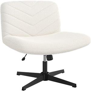 Yaheetech Sedia Ufficio Girevole Senza Ruote Sedia da Scrivania Senza Braccioli in Tessuto Schienale Reclinabile con Ampio Cuscino Altezza Regolabile per Studio, Camera da Letto Beige