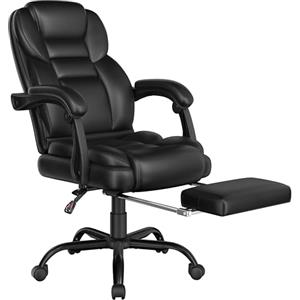 Yaheetech Poltrona Ufficio Ergonomica con Poggiapiedi Sedia da Ufficio in Finta Pelle con Schienale Reclinabile Bloccabile e Braccioli Imbottiti Rotelle Girevole Altezza Regolabile Nero