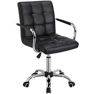 Yaheetech Sedia da Ufficio Scrivania Cameretta a Rotelle Girevole Imbottita Ergonomica in Ecopelle e Acciaio Altezza Regolabile Nera