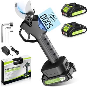 RINOXAR Forbici Potatura Elettriche, 40 mm Brushless Cesoie Potatura Elettriche Professionali con LCD Display, 2x2000mAh Batterie, Forbice Elettrica per Potatura per Giardinaggio- VerdeCut