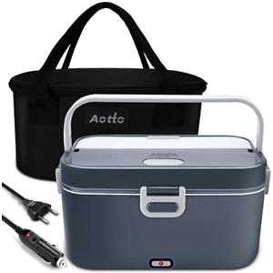Aotto 2L Scaldavivande Elettrico Portatile Grande Capacità, 90w Porta Pranzo Riscaldabile, Scalda Vivande Elettrico per Auto Camion e Ufficio, Schiscetta Pranzo Riscaldabile con Borsa Termica (Grigio)