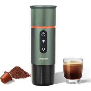 COTGCO Macchina per caffè espresso portatile : Macchina da caffè portatile a batteria per viaggi in campeggio - Riscaldamento rapido in 2,5 minuti - 8 tazze di caffè espresso per una carica - Verde