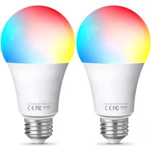 Fitop Lampadina Alexa WiFi E27, Lampadine Smart LED 9W Dimmerabile RGBCW Colore Cambiano Luci 2700K-6500K, Compatibile con Alexa/Google Home/Siri, 2 Pezzi