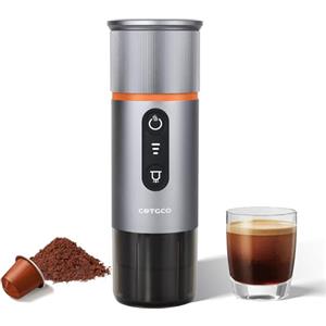 COTGCO Macchina per caffè Espresso Portatile : Macchina da caffè Portatile a Batteria per viaggi in Campeggio - Riscaldamento Rapido in 2,5 inuti - 8 Tazze di Caffè Espresso per una Carica - Argento