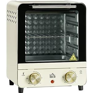 HOMCOM Mini forno 15L, forno per pizza a convezione, 1000 W Mini forno elettrico con set di teglie, vassoio per le briciole, timer di 1 ora, 60-230℃, bianco crema