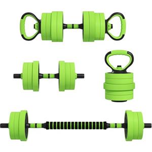 SPORTNOW Set Pesi da Palestra 4 in 1 da 40kg Totali in Plastica e Sabbia, Set Manubri Regolabili Utilizzabile come Kettlebell, 2 Manubri, Bilanciere e Supporto per Flessioni, Verde