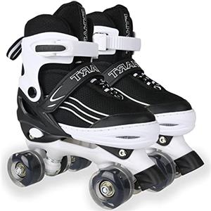 MGYZM Pattini a rotelle per bambini, regolabili, con ruote luminose, adatti per interni ed esterni, taglia L (39-42 EU), colore: nero