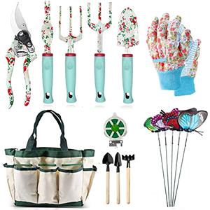 MQFORU Set di Attrezzi da Giardinaggio, Kit Giardinaggio di Attrezzi Manuali da Floreale Giardino da 16 Pezzi, Regali da Giardinaggio per Donne e Uomini, Attrezzi da Giardinaggio per Impieghi Gravosi