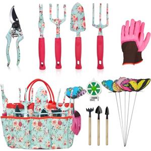 MQFORU Set di Attrezzi da Giardinaggio, Kit Giardinaggio di Attrezzi Manuali da Floreale Giardino da 16 Pezzi, Regali da Giardinaggio per Donne e Uomini, Attrezzi da Giardinaggio per Impieghi Gravosi