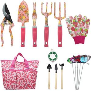 MQFORU Set di Attrezzi da Giardinaggio, Kit Giardinaggio di Attrezzi Manuali da Floreale Giardino da 16 Pezzi, Regali da Giardinaggio per Donne e Uomini, Attrezzi da Giardinaggio per Impieghi Gravosi