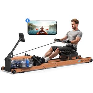 MERACH Vogatore ad acqua in legno, pieghevole, materiale in gomma e seduta comoda, con app esclusiva con gioco di carte interattive, esperienza di canottaggio coinvolgente, ideale per la casa fitness