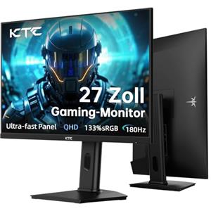 KTC Gaming Monitor 27 Pollic, 2K@180Hz / 144Hz 1440P Monitor mit Fast-IPS Panel, 1ms GtG, HDR 400, Adaptive Sync, 450 cd/m², HDMI 2.0 x 2, DisplayPort 1.4 x 1, supporto per sollevamento e rotazione