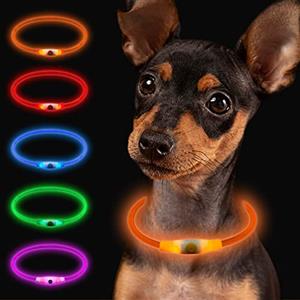 Larkumio Collare Luminoso per Cani Ricaricabile USB, LED Luce Collare Cane Taglia Grande Media Piccola Lunghezza Regolabile Dog Collar Collare Cucciolo con Flash 3 Modalità Impermeabile, Arancia