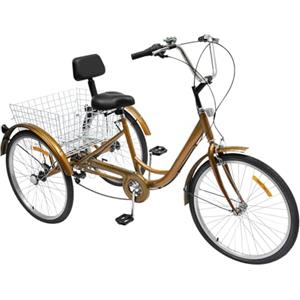 MccoMMon Triciclo da 24 pollici per adulti, 6 marce, 3 ruote, triciclo per anziani con cestino (giallo con luce)