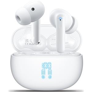Aoslen Cuffie Bluetooth, Auricolari Bluetooth 5.3 con 4 Mic ENC Cancellazione Rumore Cuffiette Wireless In Ear HiFi Stereo 42Ore LED Display IPX7 Impermeabili Bianco