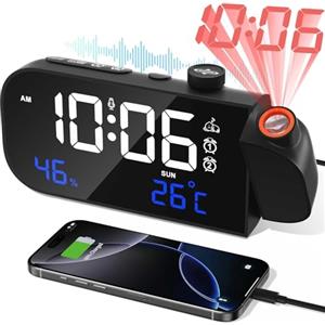 MOSUO Radiosveglia Digitale da Comodino, Sveglia con Proiettore Soffitto, Multifunzione Orologio Proiettore Soffitto con Temperatura, Umidità, Regolabili Luminosità e Volume, Doppia Allarme, Snooze