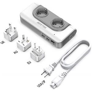 BESTEK 200W Convertitore Universale di Tensione da 110V a 220V Adattatore da Viaggio 2 Prese AC e 4 Porte USB, Adattatore di Alimentazione in USA JP Australia