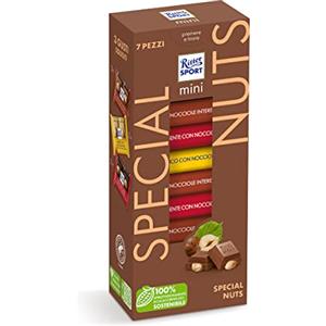 RITTER SPORT Mini Tower Special Nuts, Mix Cioccolatini, 3 Gusti, Cioccolato al Latte Extra Con Nocciole, Cioccolato Fondente Con Nocciole, Cioccolato Bianco Con Nocciole, 7 Pezzi, 116g