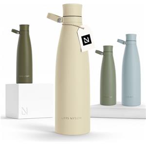 LARS NYSØM Borraccia Termica 1 litro in Acciaio Inox | Bottiglia isolata 1000ml | Bottiglia d'Acqua a Tenuta stagna per Sport, Bicicletta, Cane, Bambino, (Almond Beige, 1000ml)