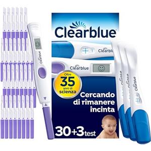 Clearblue Test di Ovulazione Clearblue Digitale Avanzato. Aumenta le tue possibilità di rimanere incinta, 1 Portastick Digitale e 30 Sticks + Clearblue Test di Gravidanza Rilevazione Rapida, 3 Test