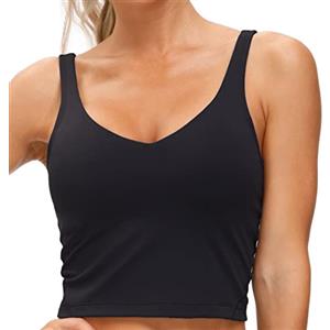 THE GYM PEOPLE Longline Reggiseno sportivo da donna senza ferretto imbottito medio supporto yoga reggiseno palestra corsa allenamento canotta top - Nero - S