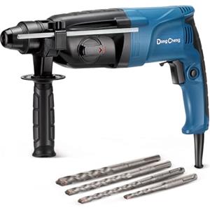 Dong Cheng Martello perforatore 800W 2,8J, 4 punte SDS-Plus | Massimo 26mm per Cemento, 4 funzioni: martello perforatore, foratura, scalpellatura e regolazione scalpello. Cavo 2,6 m e imp