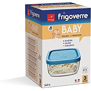 Bormioli Rocco Set 3 Contenitori Frigoverre Baby 10x10cm in Vetro, Lavabili in Lavastoviglie, Design Moderno
