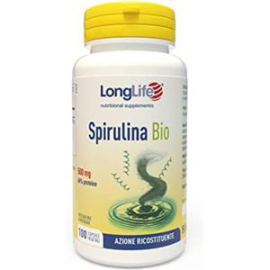 LongLife® Spirulina Bio | Alga titolata in proteine, ficocianina, clorofilla e carotenoidi | BIO | Azione di sostegno e ricostituente | 100 capsule vegetali | Vegano e senza glutine